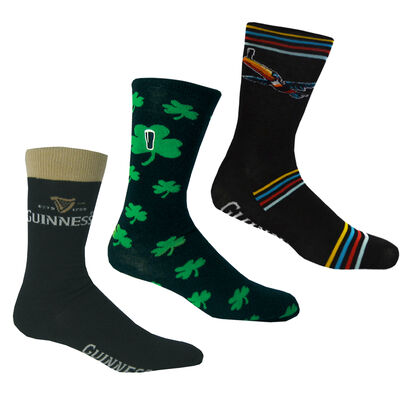 Set of 3 Guinness Socks- Official Guinness Logo, Shamrock Design & Toucan Designed Socks